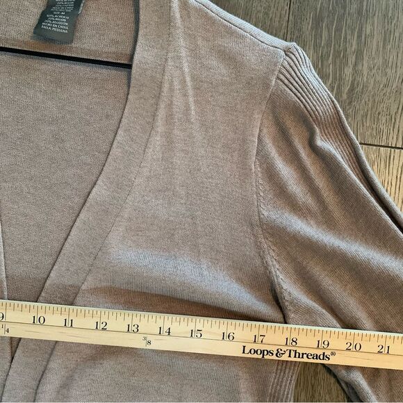 MATTY M Cardigan Women’s Medium Tan Long Line Open Front Long Sleeve Pockets. - Picture 8 of 11